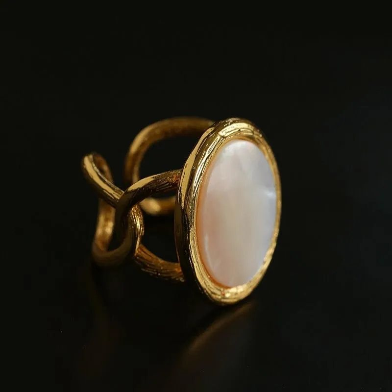 Oval White Mother-of-Pearl Twist Open Ring