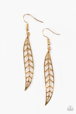 Paparazzi Earring ~ Feelin Feathery - Gold