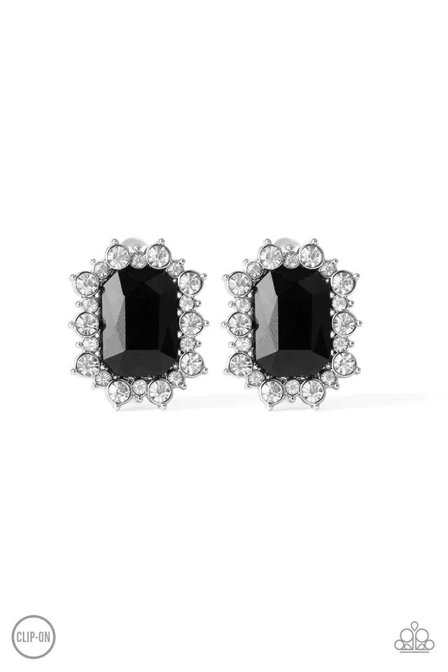 Paparazzi Earring ~ Prime Time Shimmer - Black