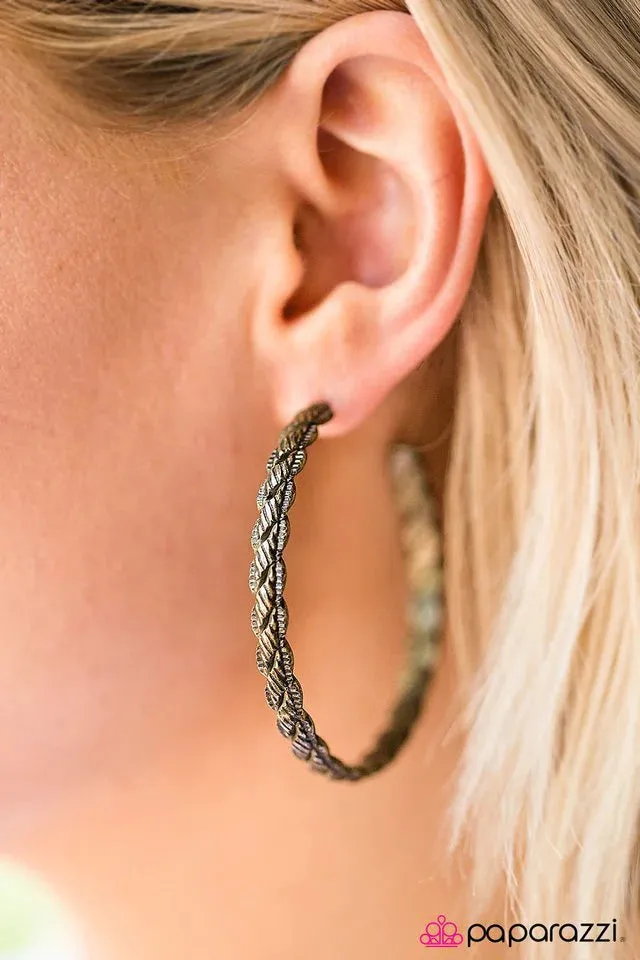 Paparazzi Earring ~ Thrown For A HOOP - Brass