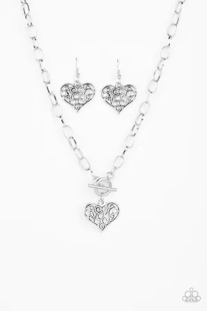 Paparazzi Necklace ~ Heart-Touching Harmony - Silver