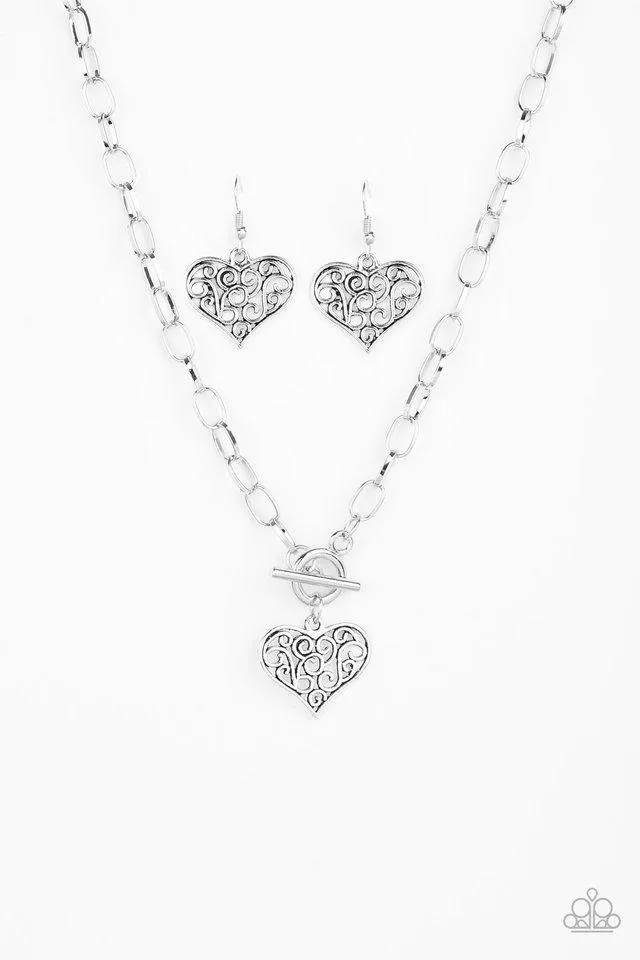 Paparazzi Necklace ~ Heart-Touching Harmony - Silver