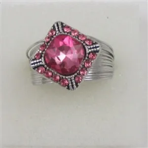 Pink Crystal  Fashion Silver Ring Adjustable