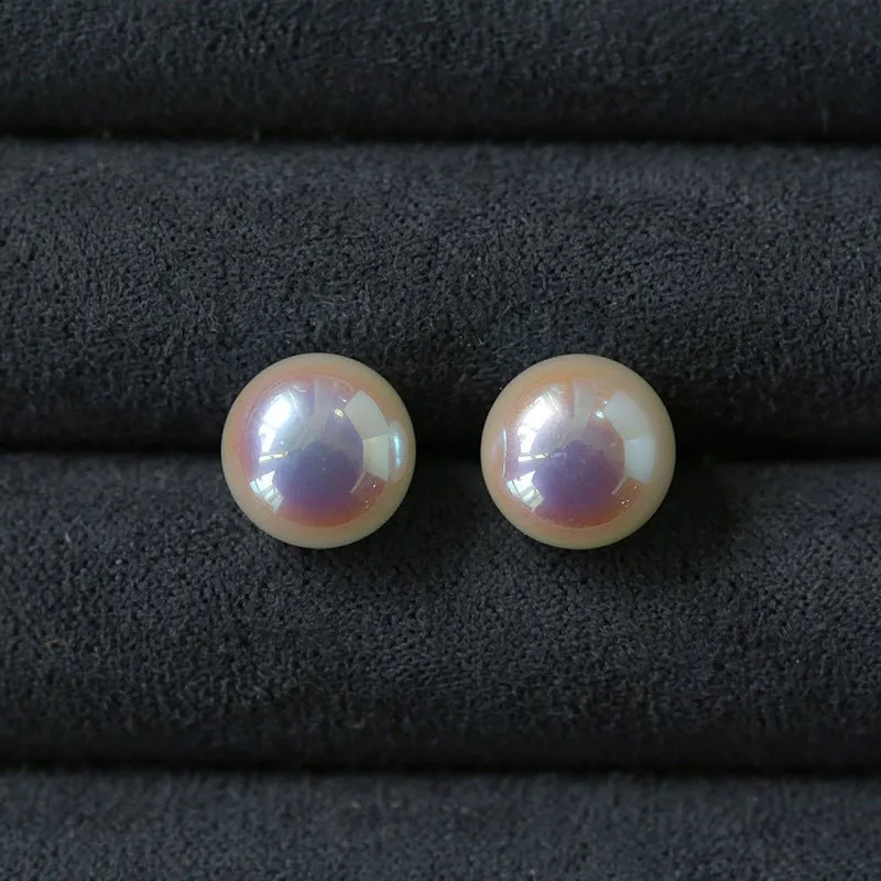 Pink Flat Round Steamed Bun Pearl Earrings