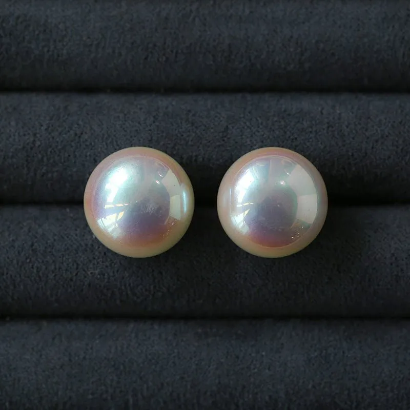 Pink Flat Round Steamed Bun Pearl Earrings