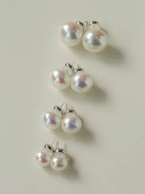 Pink Flat Round Steamed Bun Pearl Earrings