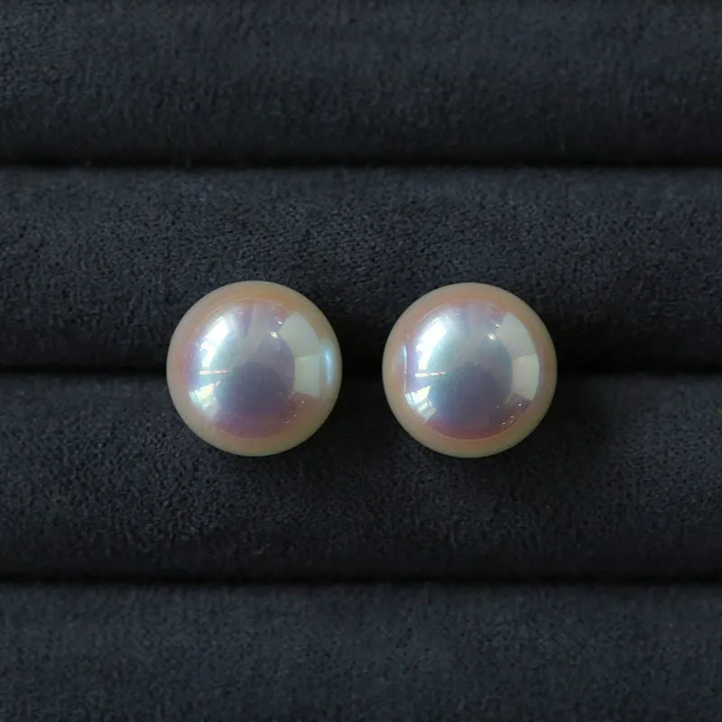 Pink Flat Round Steamed Bun Pearl Earrings