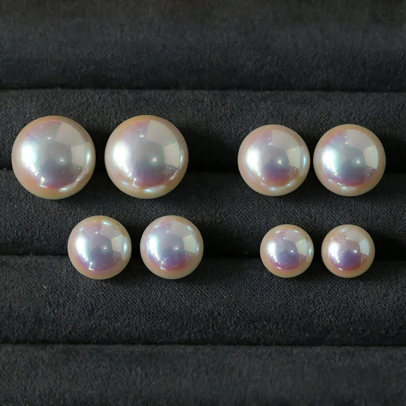 Pink Flat Round Steamed Bun Pearl Earrings