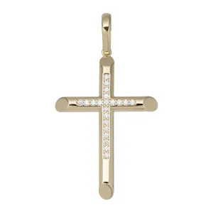 Polished CZ Cross Pendant Solid 14K Yellow Gold