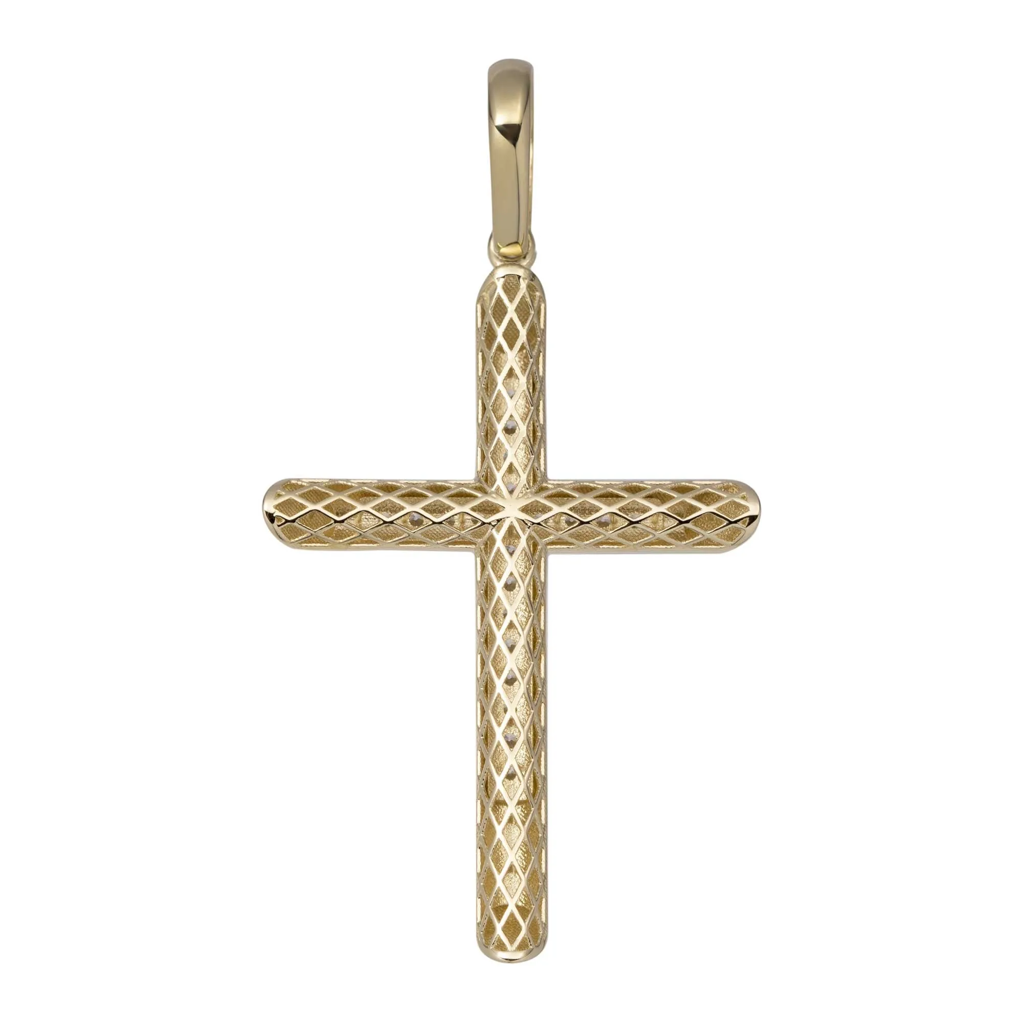 Polished CZ Cross Pendant Solid 14K Yellow Gold