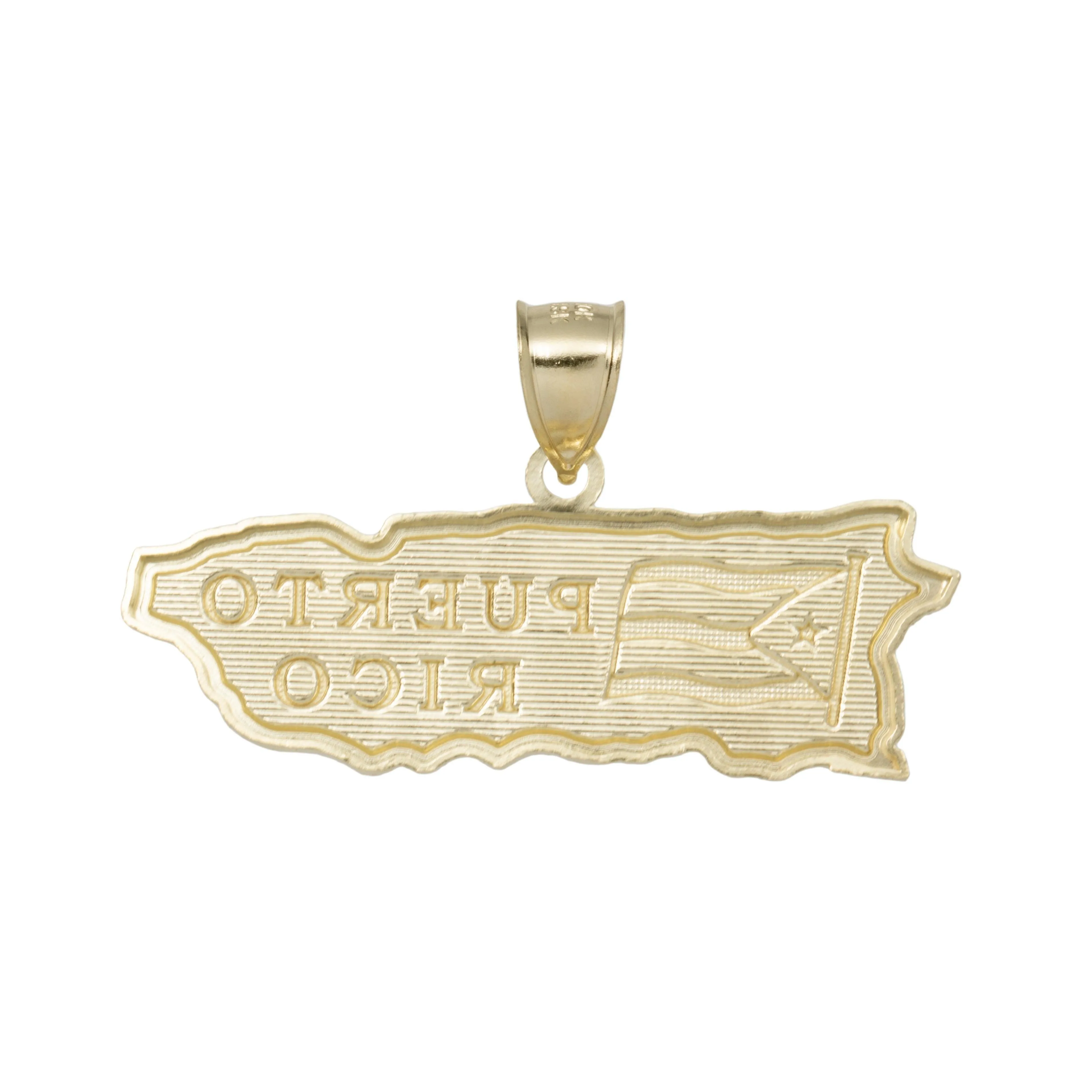 Puerto Rico Map & Flag Pendant 10K Yellow Gold