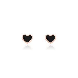 Rose gold coloured/black stud earrings with a black heart