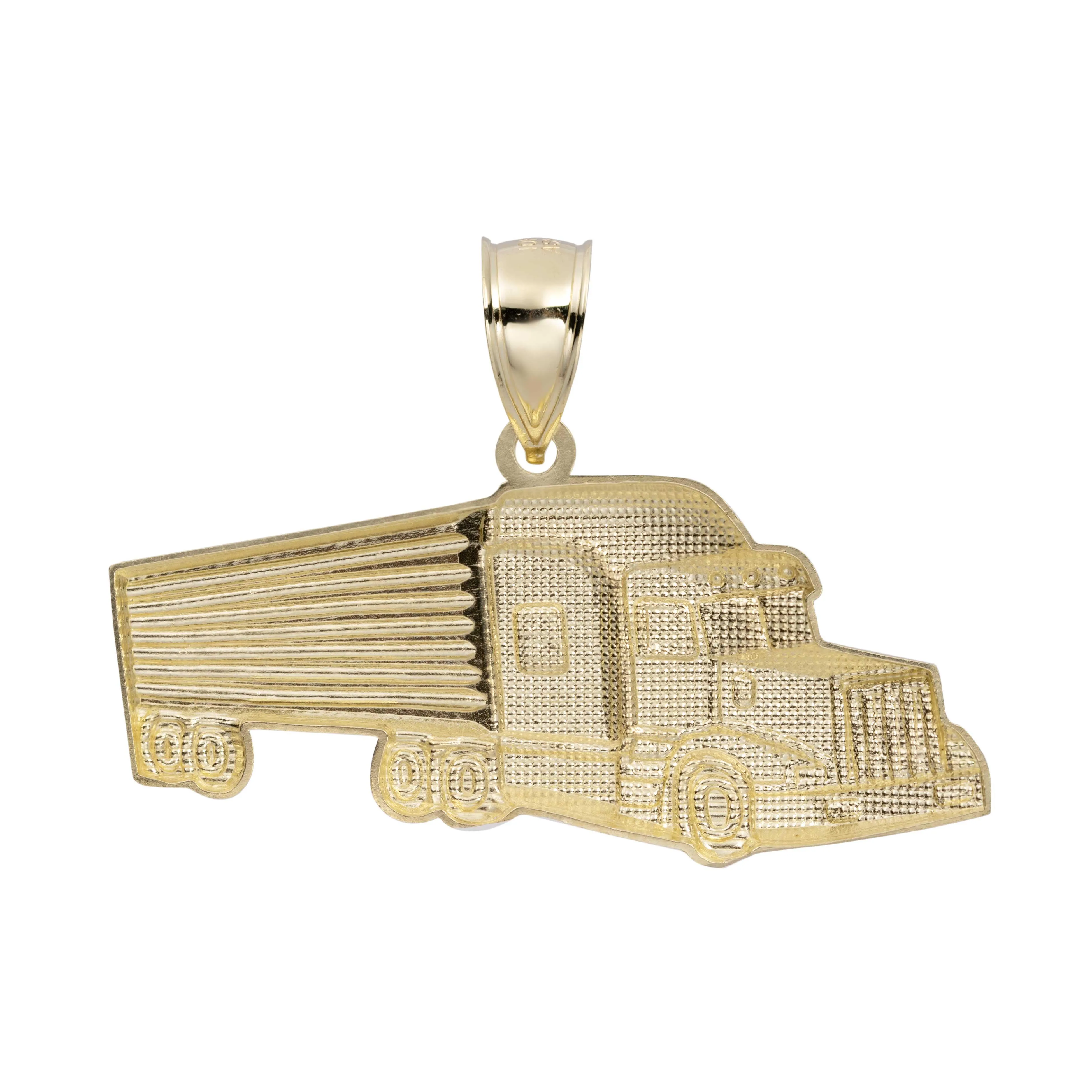 Semi-Trailer Truck Pendant Solid 10K Yellow Gold