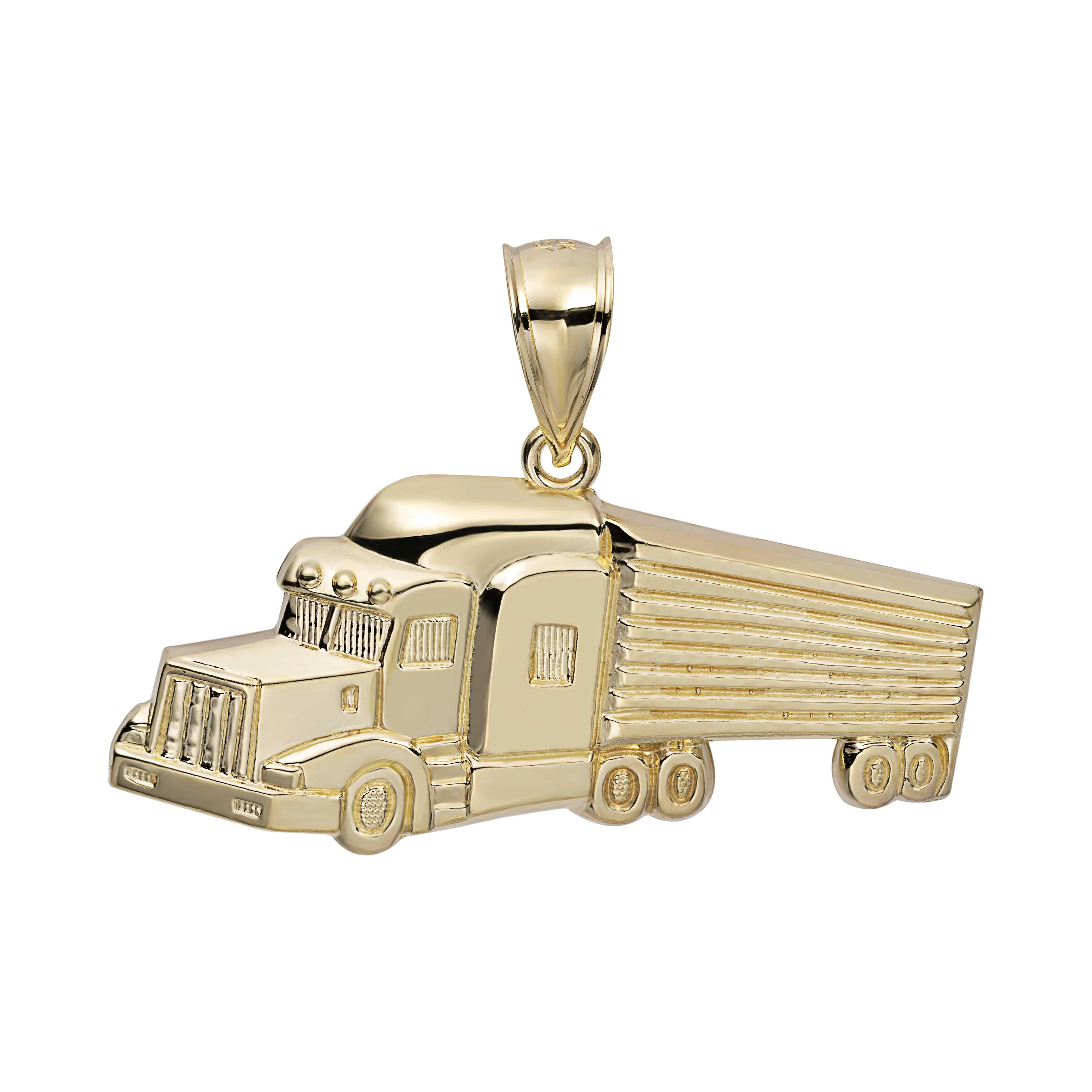 Semi-Trailer Truck Pendant Solid 10K Yellow Gold