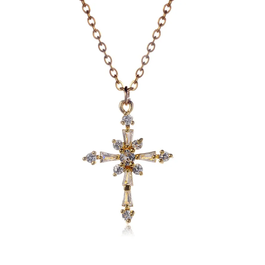 Shiny Silver Plated Cubic Zirconia Cross Necklaces for Christian Women 1