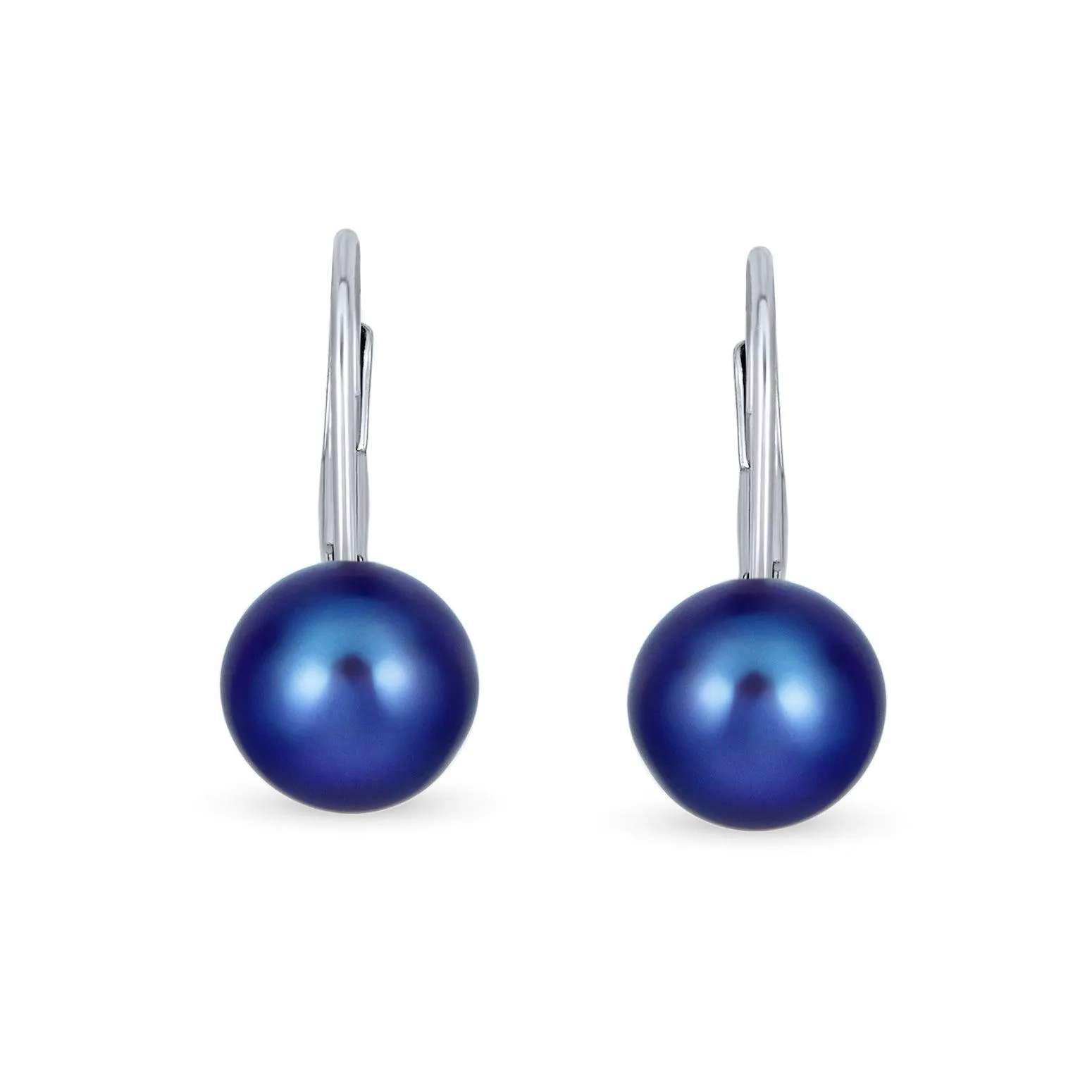 Simple Iridescent Peacock Freshwater Pearl Drop Ball Earrings in Sterling Silver