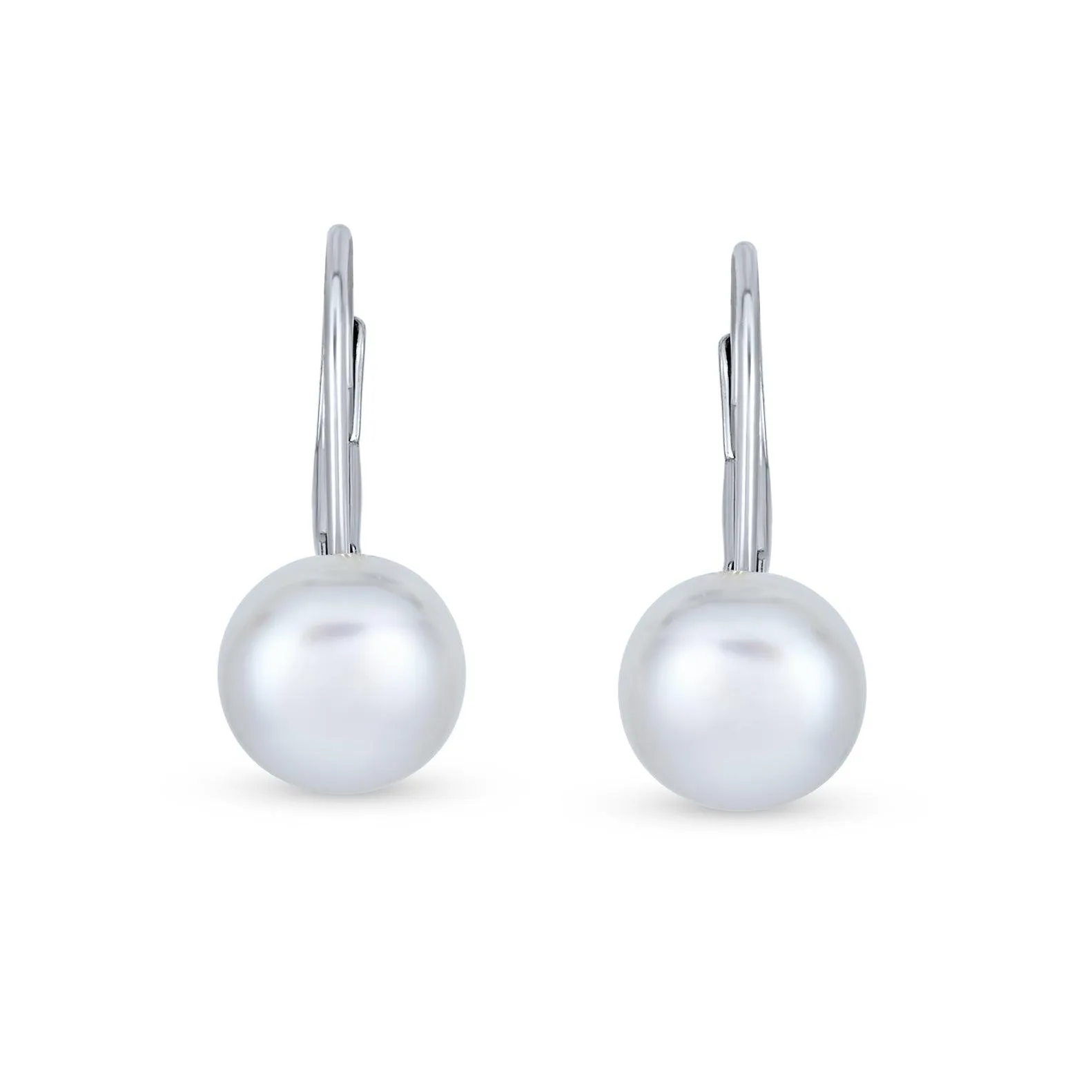 Simple Iridescent Peacock Freshwater Pearl Drop Ball Earrings in Sterling Silver