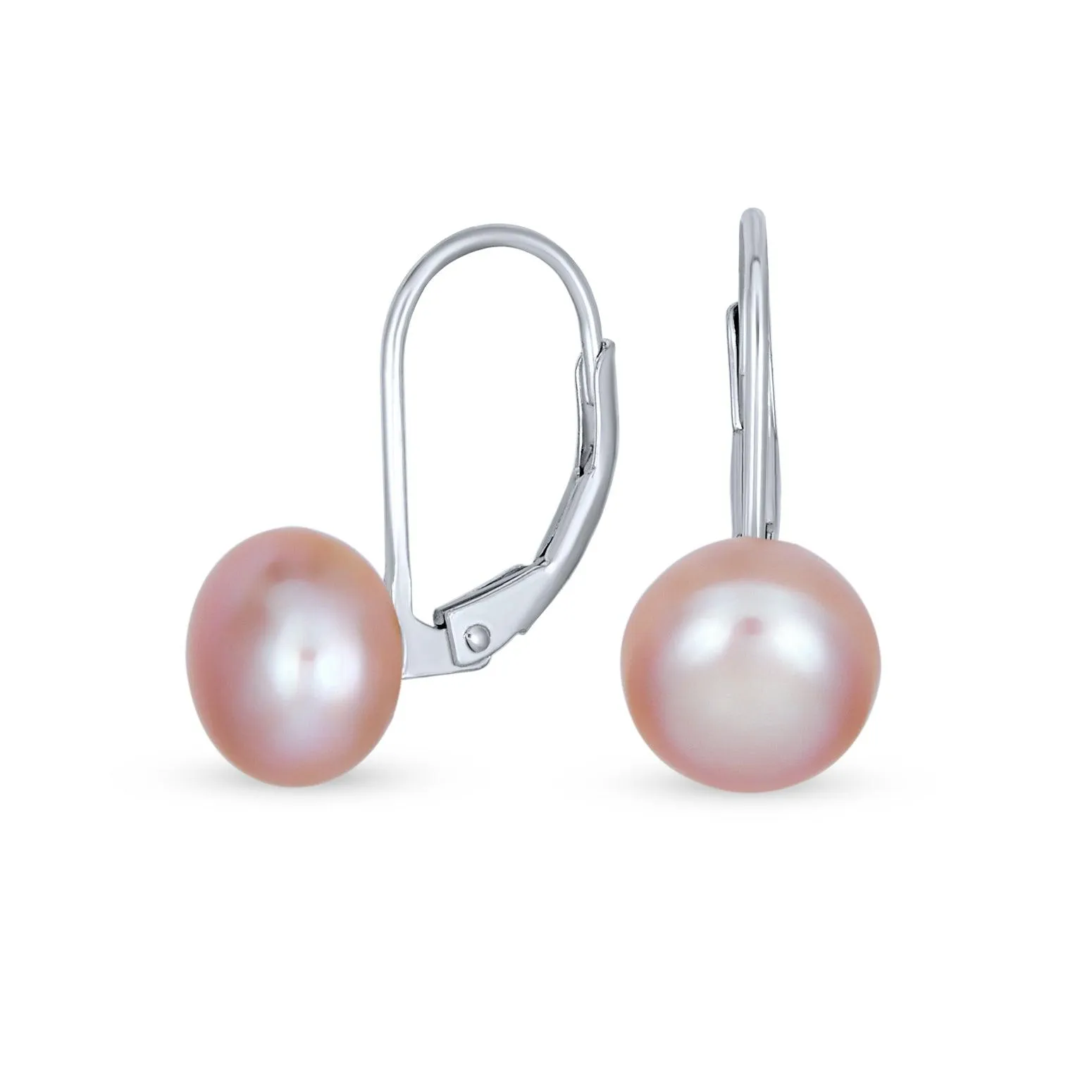 Simple Iridescent Peacock Freshwater Pearl Drop Ball Earrings in Sterling Silver