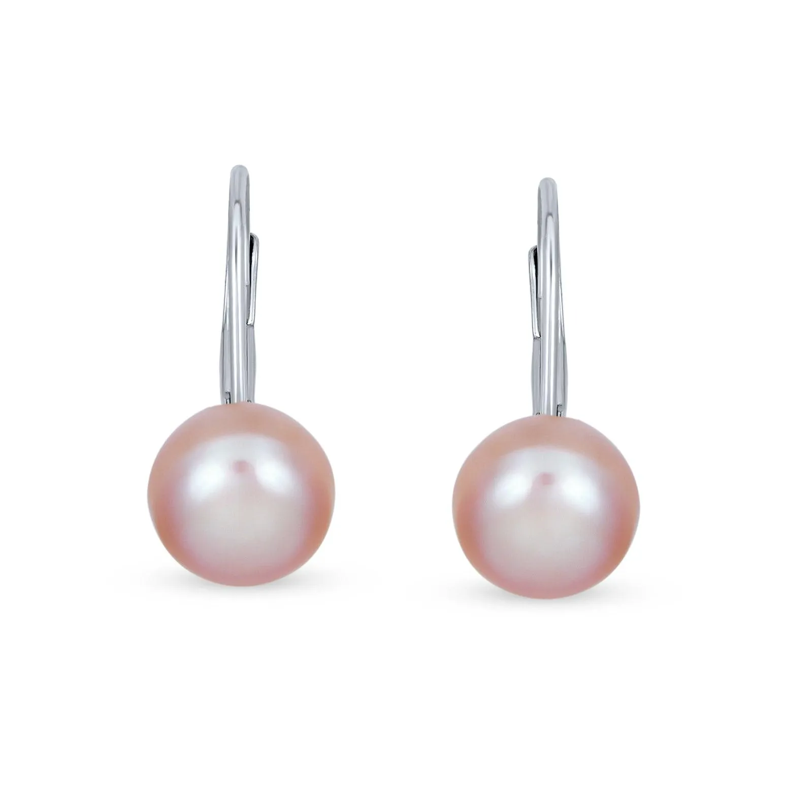 Simple Iridescent Peacock Freshwater Pearl Drop Ball Earrings in Sterling Silver