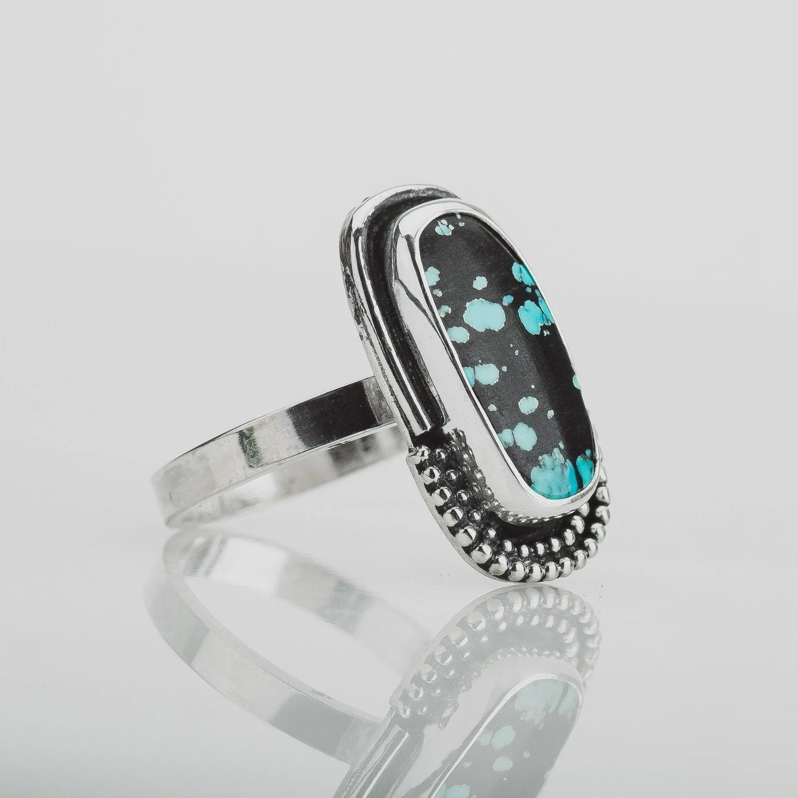 Size 9.25 Black & Blue Cloud Mountain Turquoise Gemstone Ring