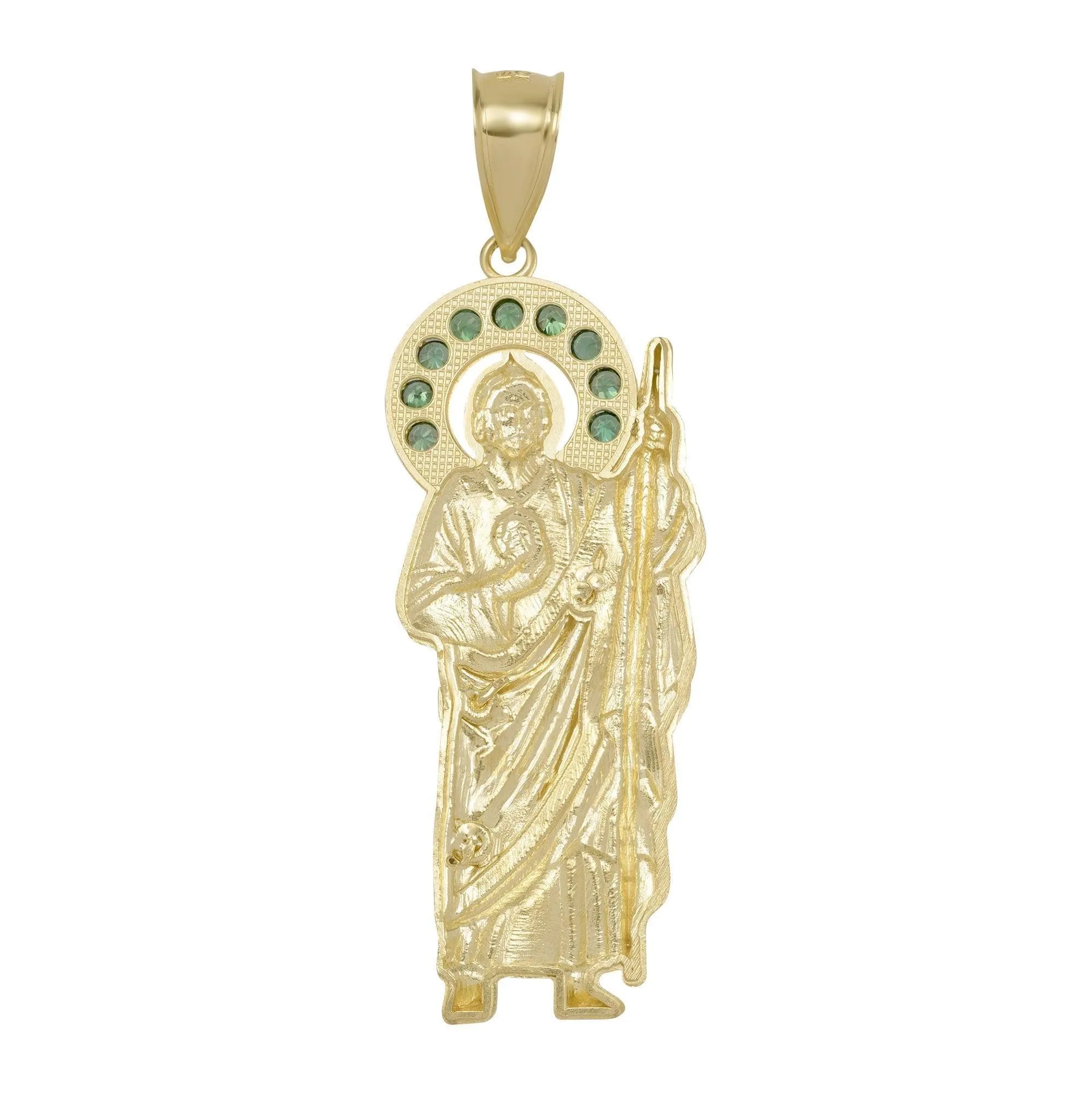 St. Jude with Emerald CZ Halo Pendant Solid 10K Yellow Gold