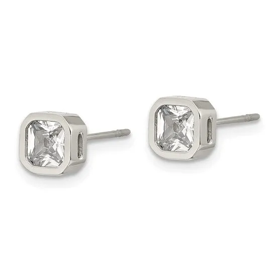 Stainless Steel 5MM CZ Squared Post Earrings