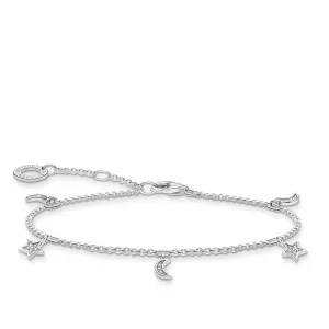 Sterling Silver Thomas Sabo Zirconia Moon and Star Bracelet 16-19cm