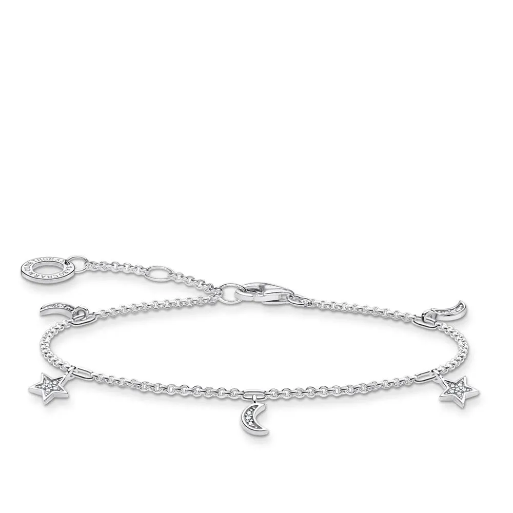 Sterling Silver Thomas Sabo Zirconia Moon and Star Bracelet 16-19cm