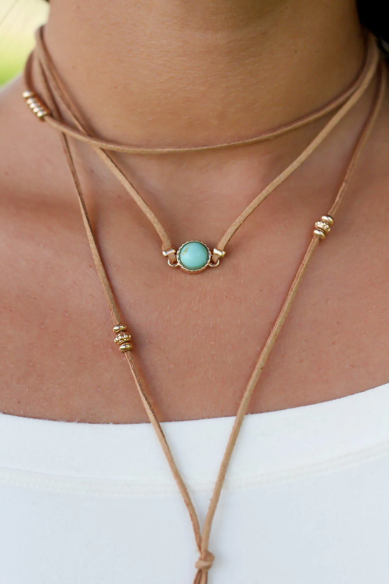 Tan Suede Choker with Turquoise Stone