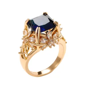 TEEK - Square Blue CZ Gold Tone Ring