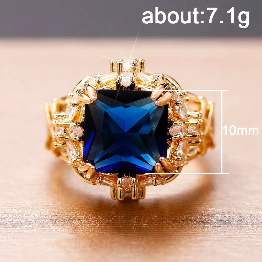 TEEK - Square Blue CZ Gold Tone Ring