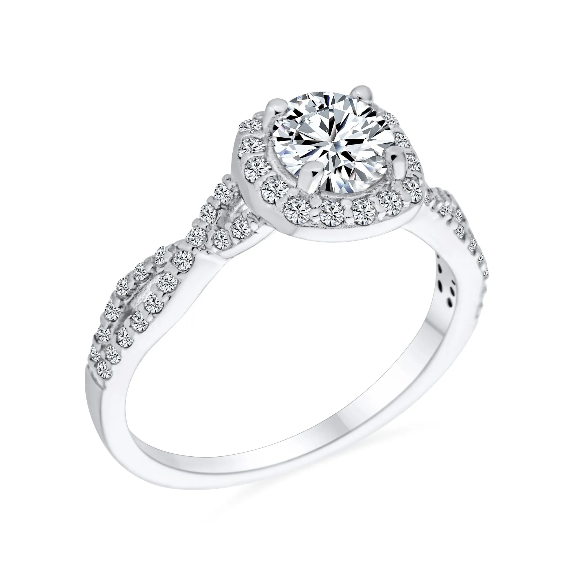 Timeless 1.5CTW Halo Round Cut Solitaire CZ Infinity Engagement Ring Silver Band