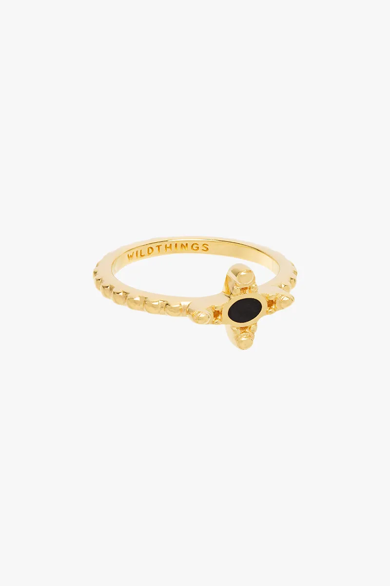 Timeless black ring gold plated