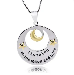 Trendy Alloy Moon and Star Pendant Necklace Mother's Day Gifts "I love you to the Moon and back" Letters Chain Necklaces