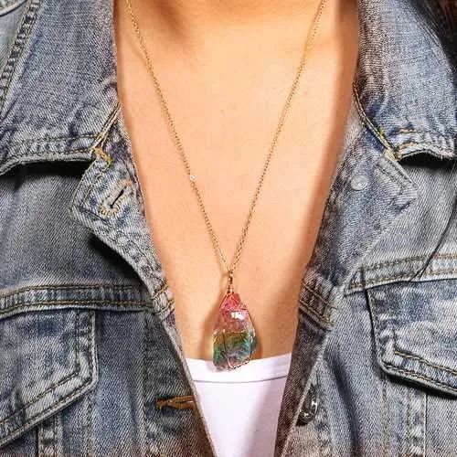 Trendy Natural Stone Gold Line Colorful Handmade Necklace