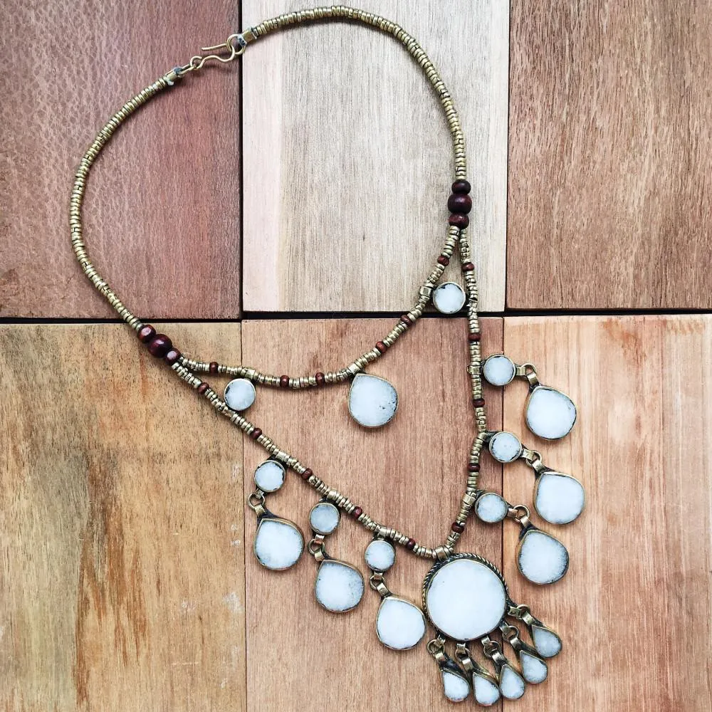 Two Tier Tribal grey stone boho necklace