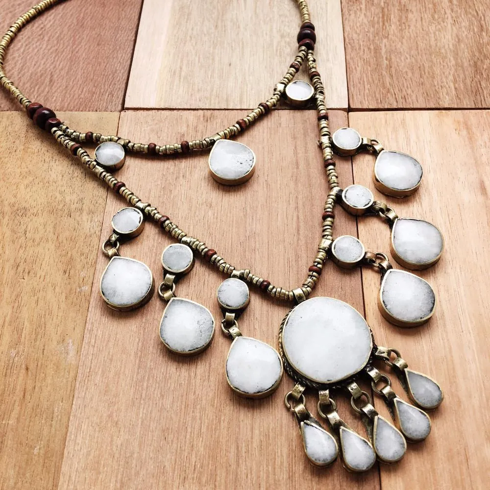 Two Tier Tribal grey stone boho necklace