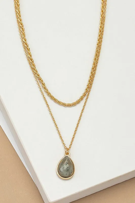 Tya Teardrop Stone Pendant Necklace