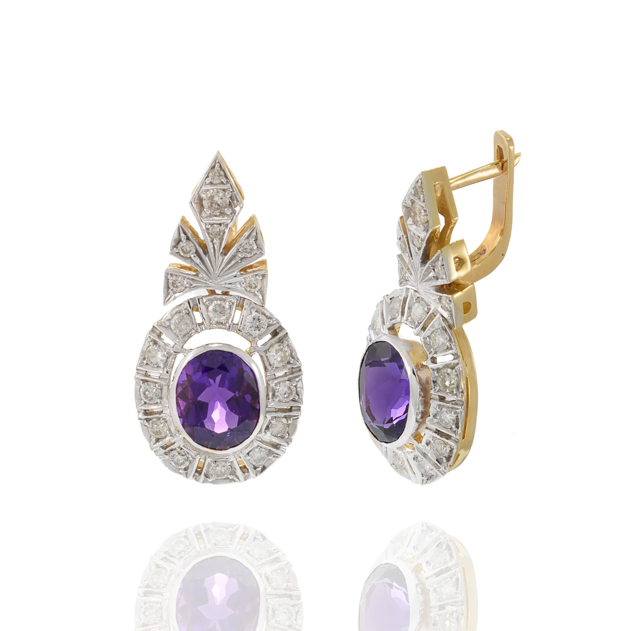 Vintage Retro Era Amethyst and Diamond Drop Earrings