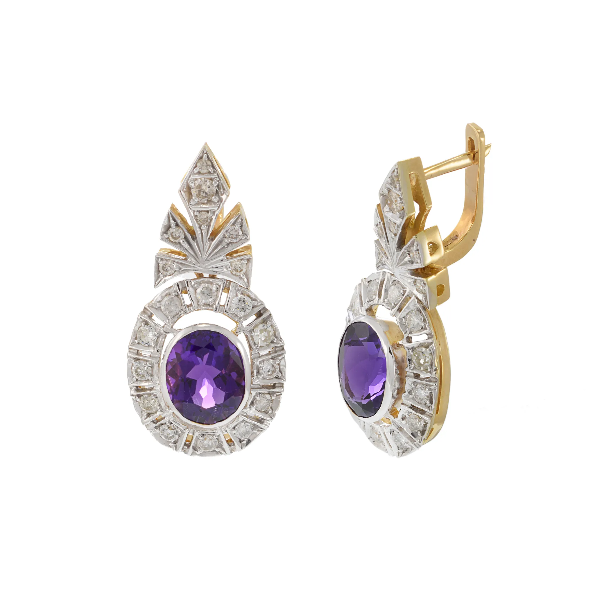 Vintage Retro Era Amethyst and Diamond Drop Earrings