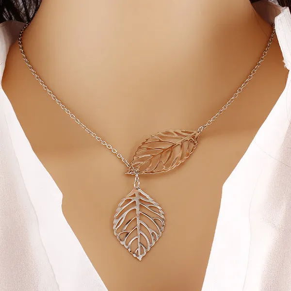 Women Vintage Big Leaf Pendant Necklace