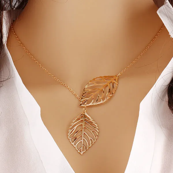 Women Vintage Big Leaf Pendant Necklace