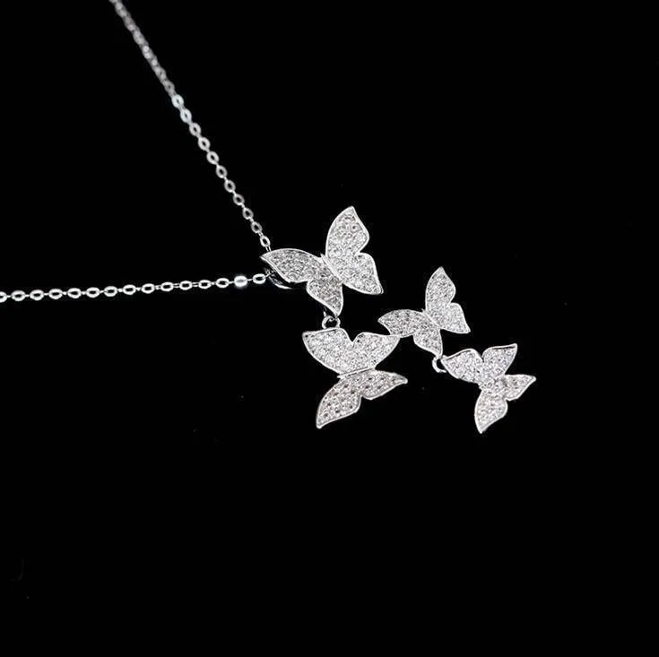 Zircon Butterfly  Sterling silver Pendant Necklace