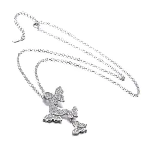 Zircon Butterfly  Sterling silver Pendant Necklace